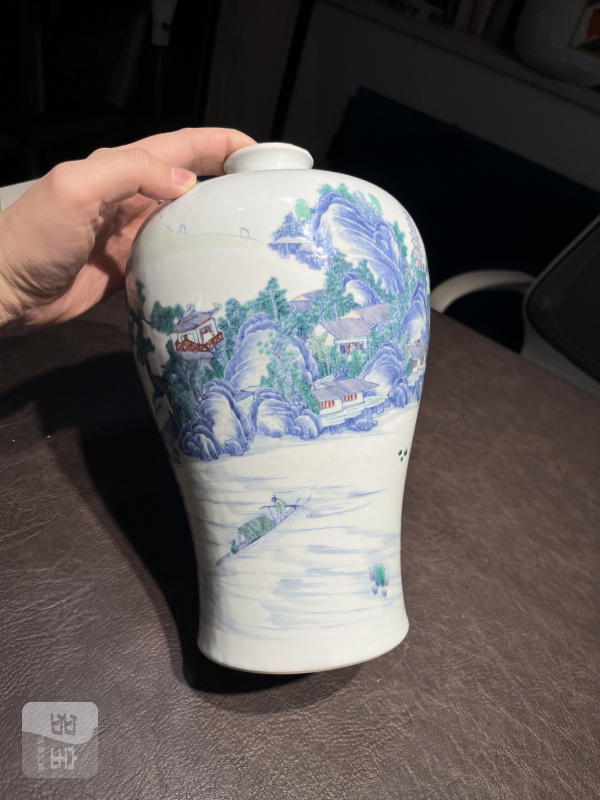 清雍正 安窑斗彩山水图梅瓶 - 图29